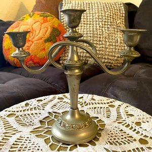 Silver Plated Candelabra Three Candle Holder Hollywood Regency Glam Decor